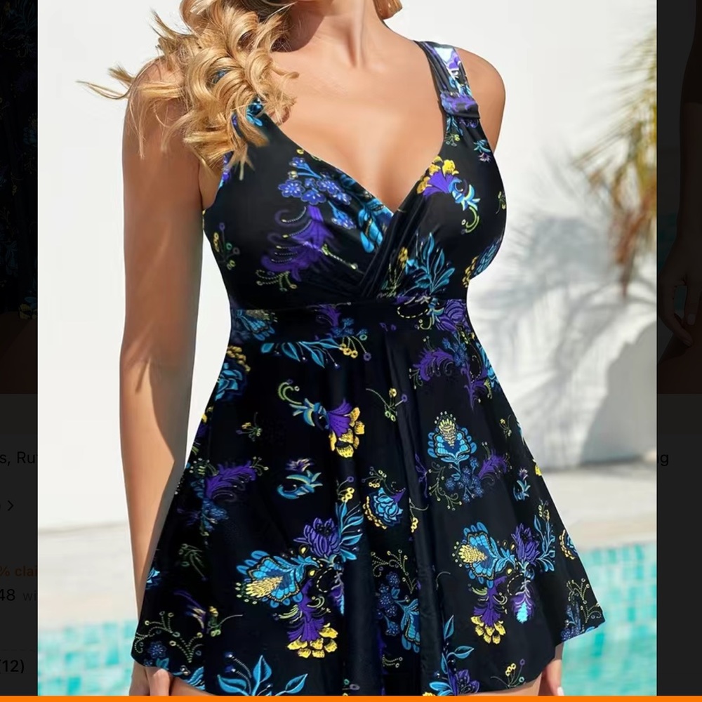Tankini Set Large Floral Print Dark Blue 2 Piece Set.  All New